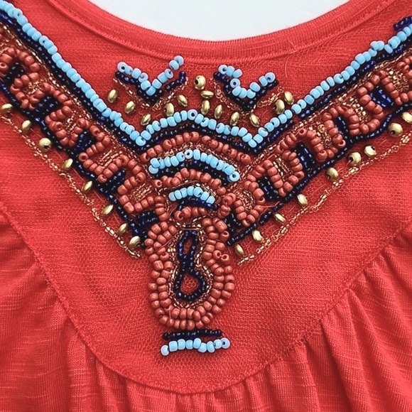 ⭐️3/ $30⭐️ Carole Rose Red  Tank Top Beaded Round Neckline Lightweight Size S - Picture 5 of 11